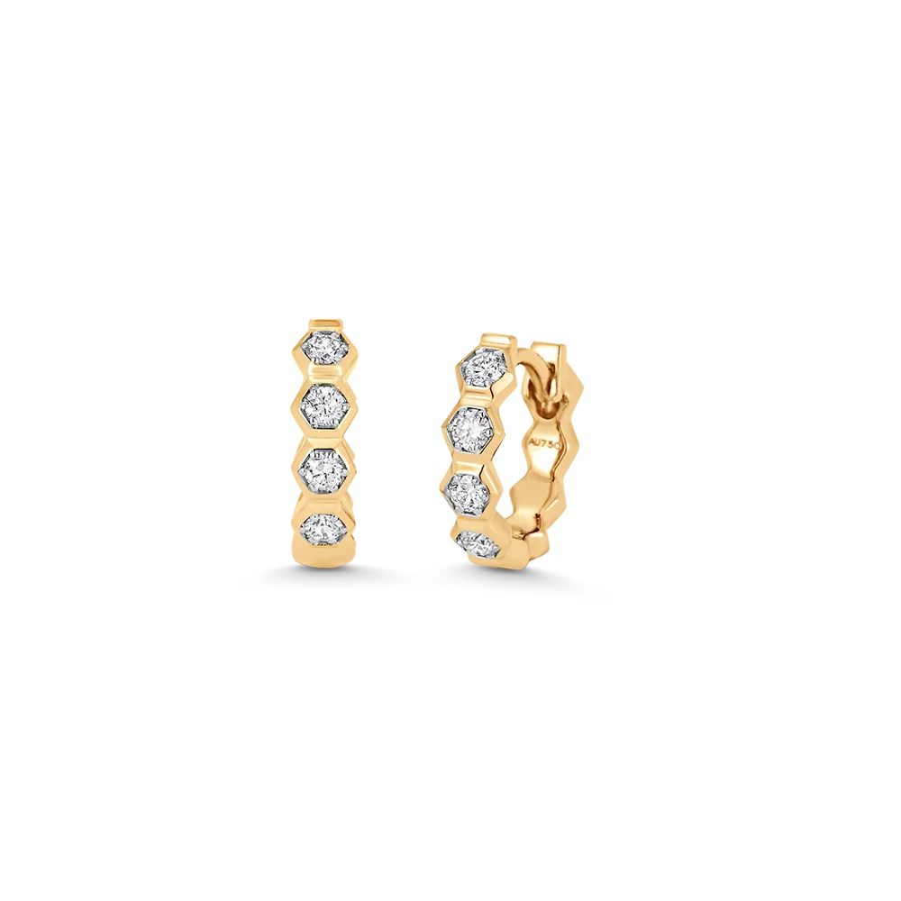 Honey Comb Gold & Diamond Huggie Earrings