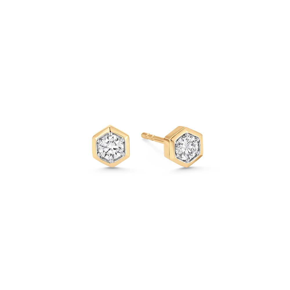Honey Comb Gold & Diamond Petit Stud Earrings