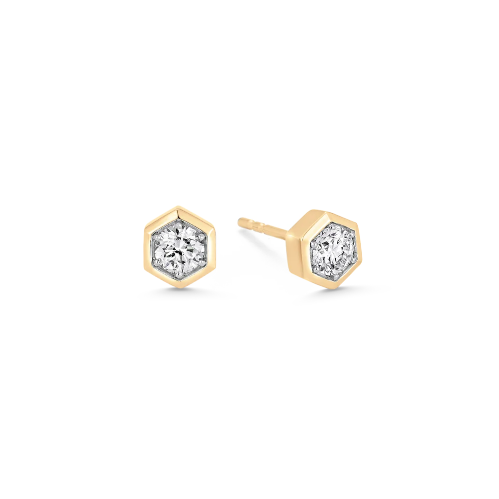 Honey Comb Gold & Diamond Stud Earrings