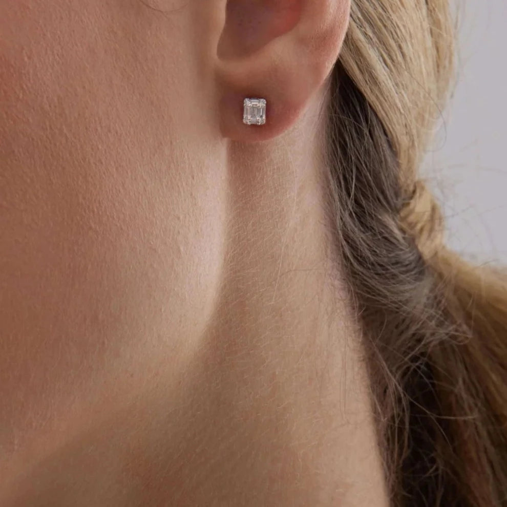 Illusion Emerald Cut Stud Earrings