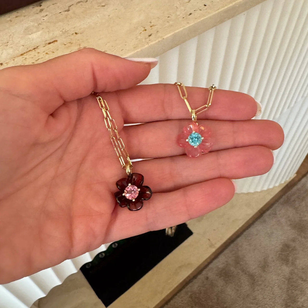 Island Flower Pendant Small Garnet Tourmaline