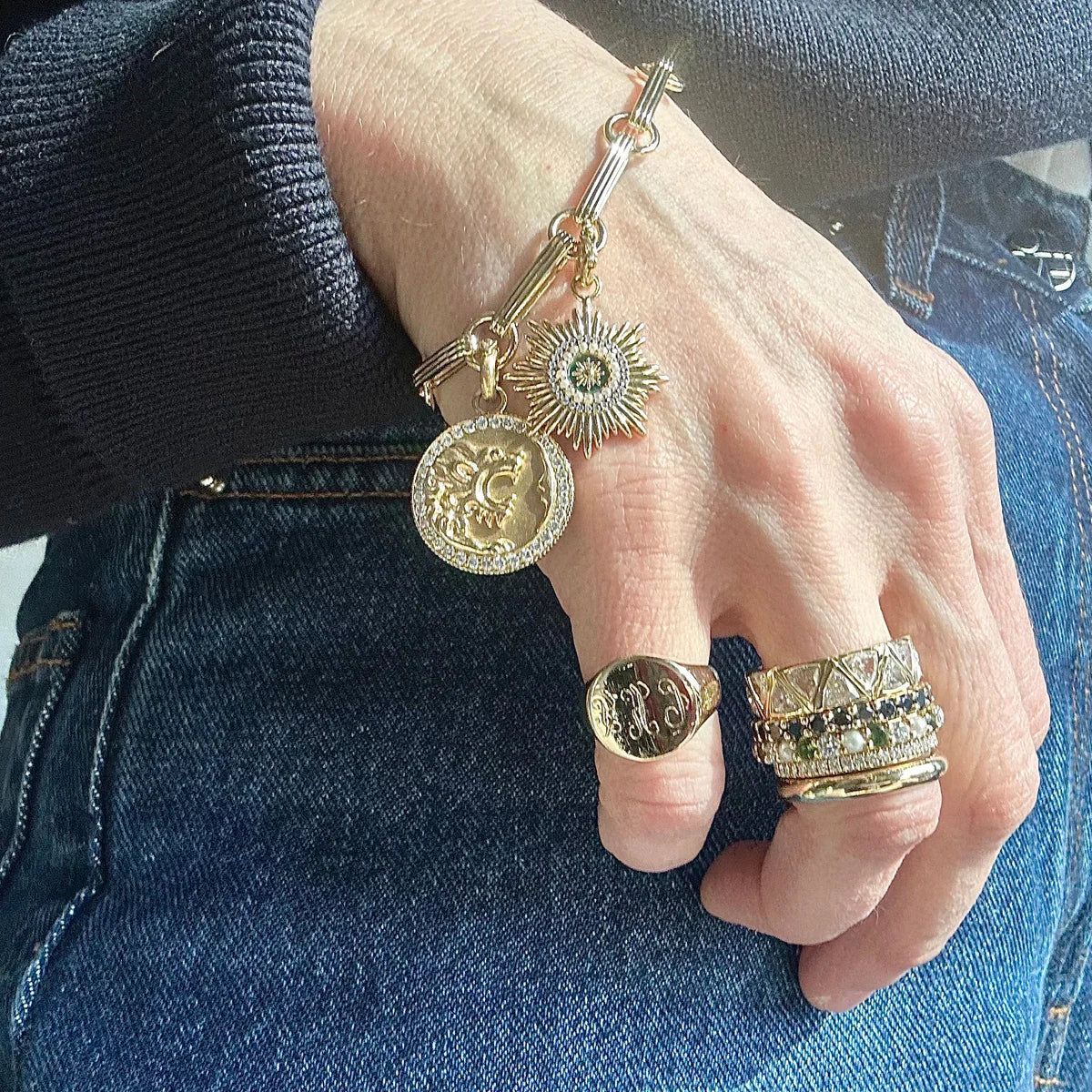 14K Gold Elongated Book Line 7" Ernie Chain Bracelet