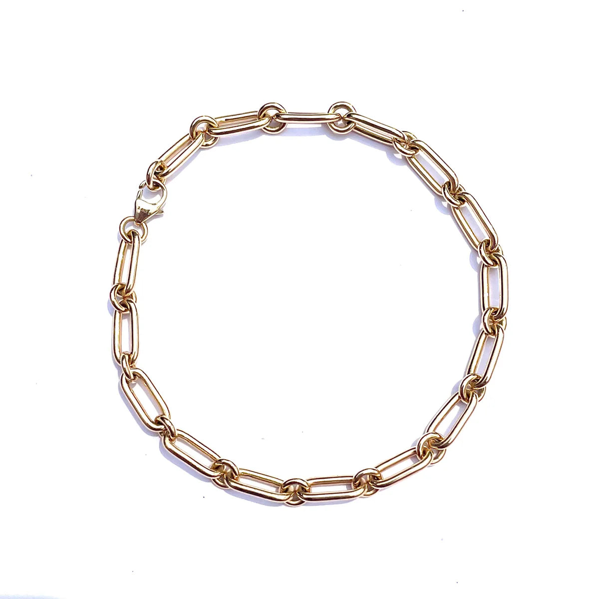 14K Gold Heavy Alternating Elongated Link 7" Oscar Chain Bracelet