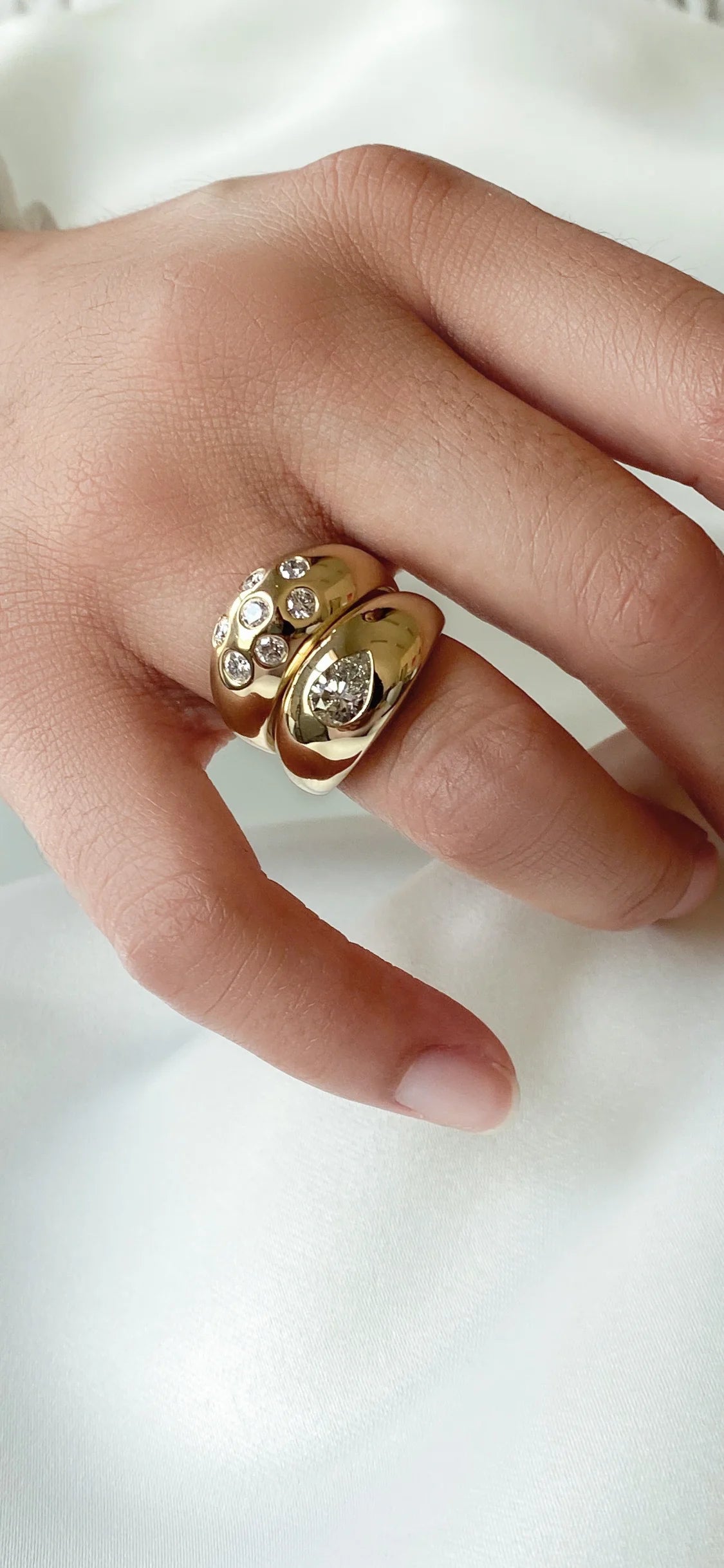 14K Yellow Gold 7 Diamond Gypsy Dome Ring