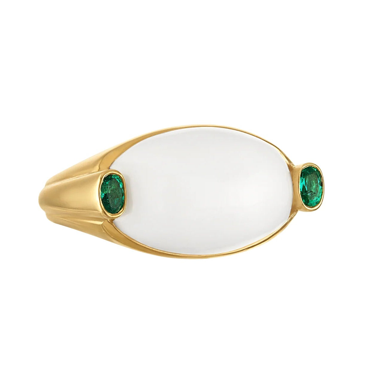 Oval White And Emerald Signet Ring