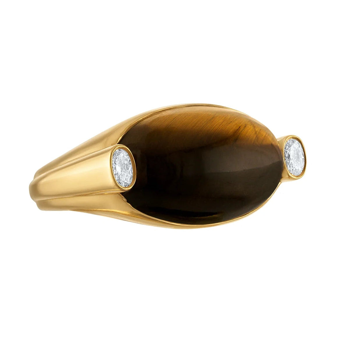 Oval Tigers Eye And Diamond Signet Ring