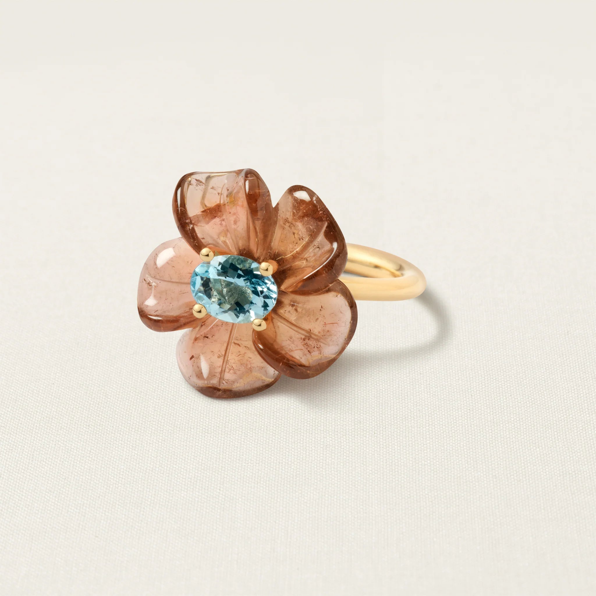 Island Flower Ring Big Tourmaline Aquamarine