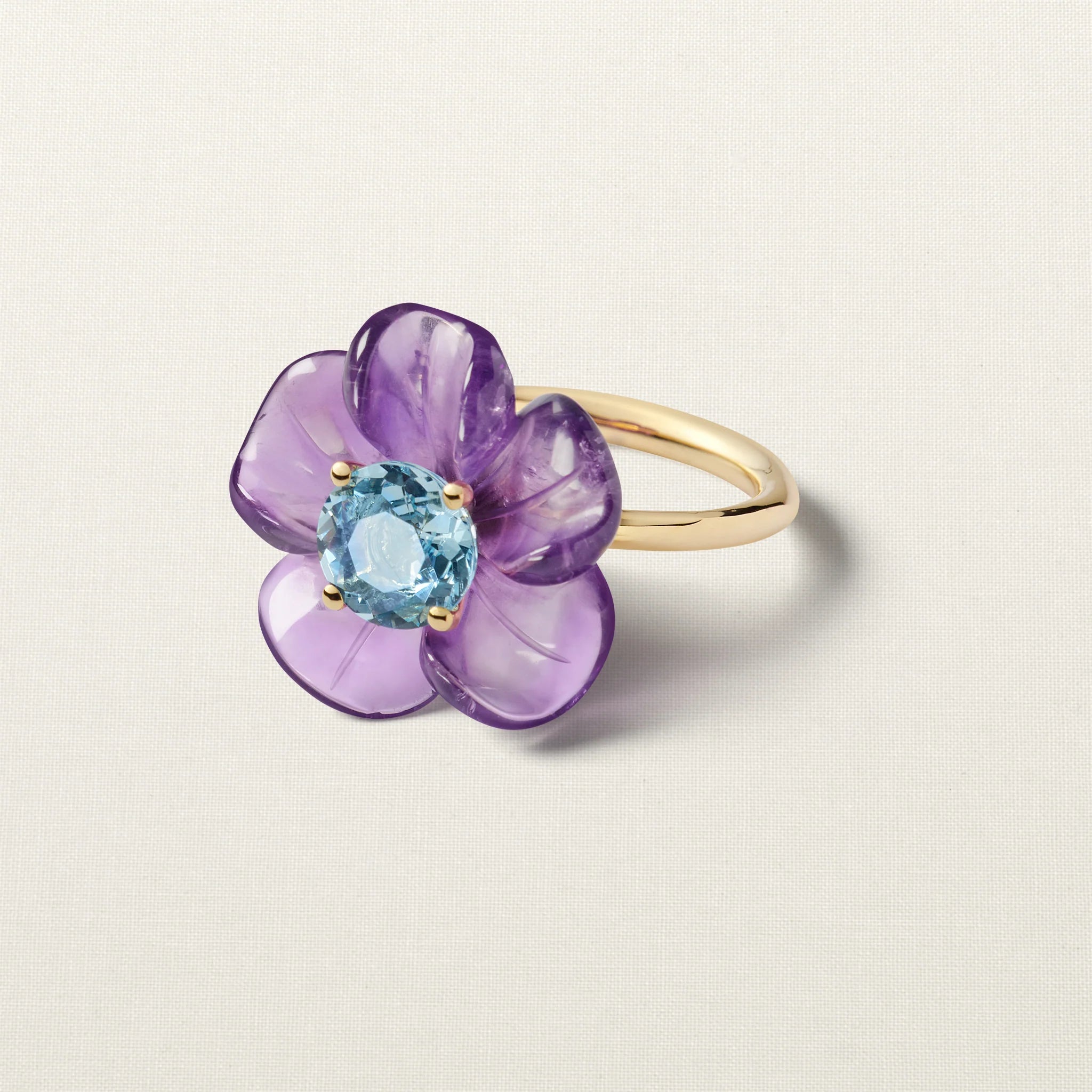 Island Flower Ring Big Amethyst Aquamarine