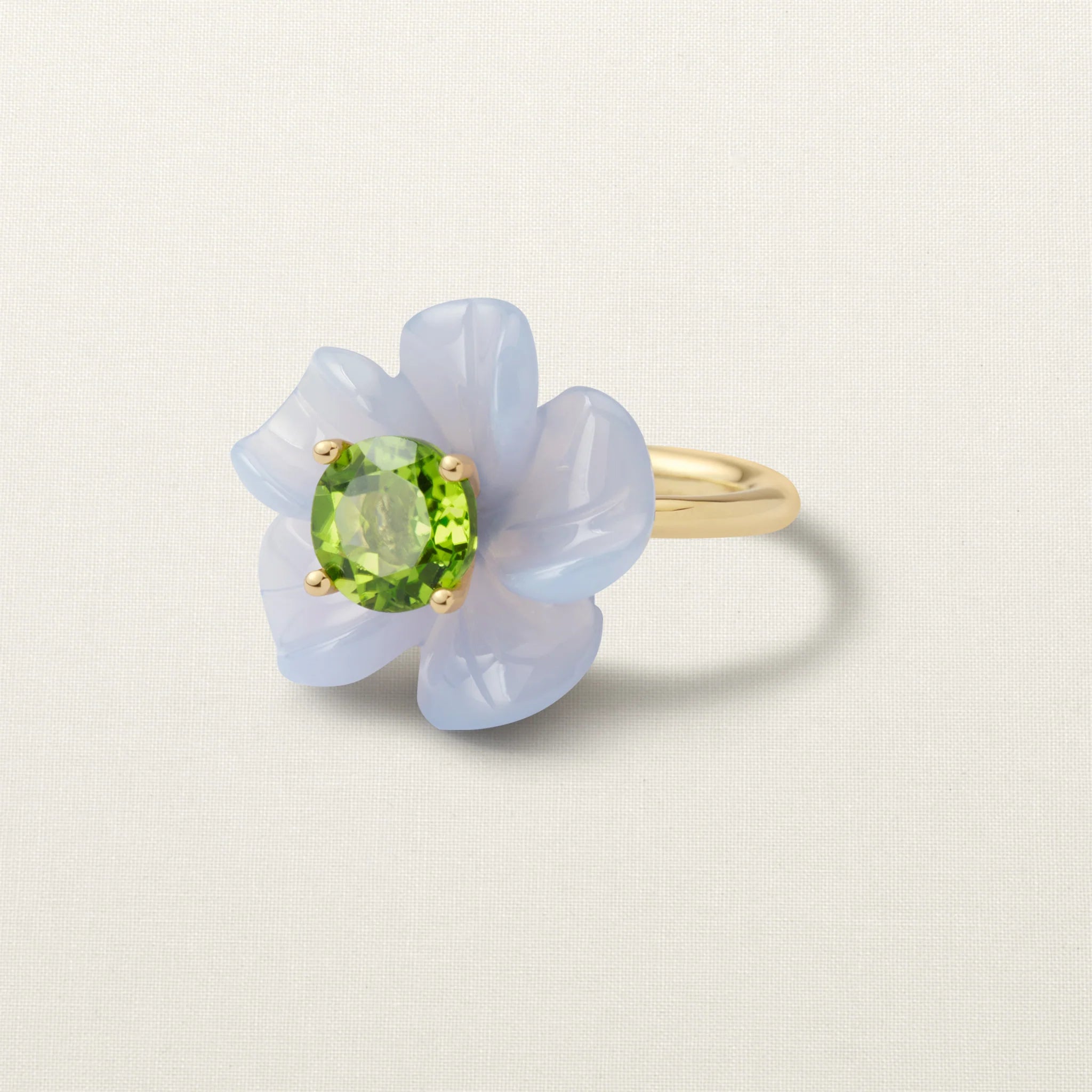 Island Flower Ring Big Chalcedony Peridot