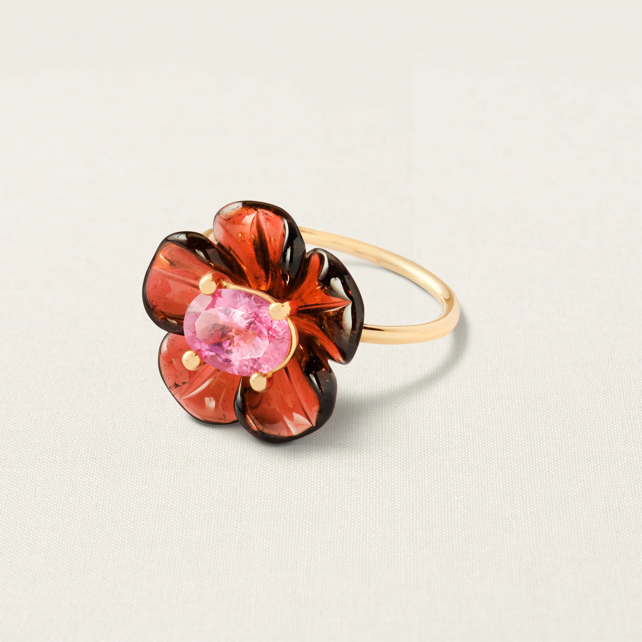 Island Flower Ring Small Garnet Tourmaline