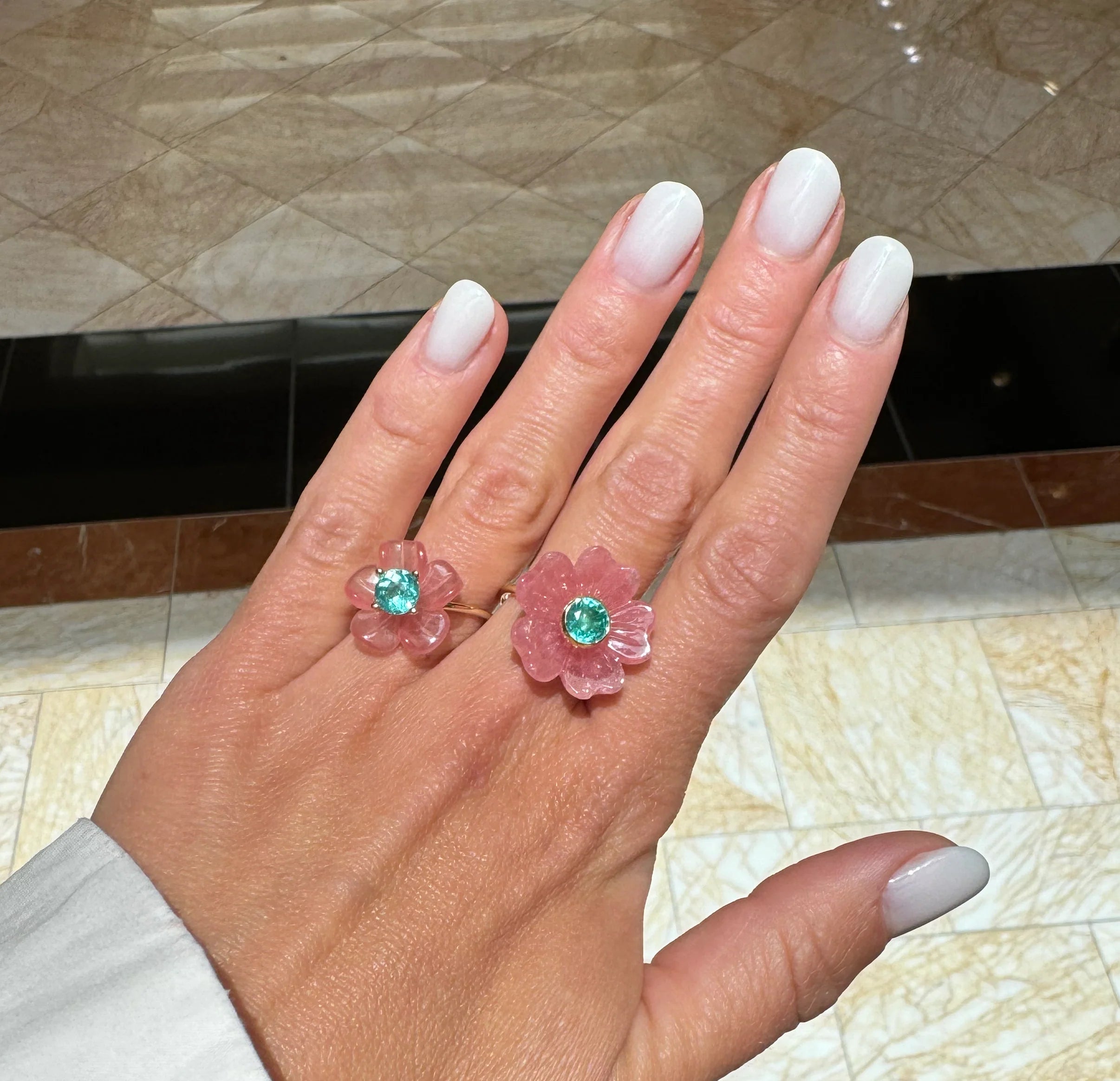 Island Flower Ring Small Rhodochrosite Apatite