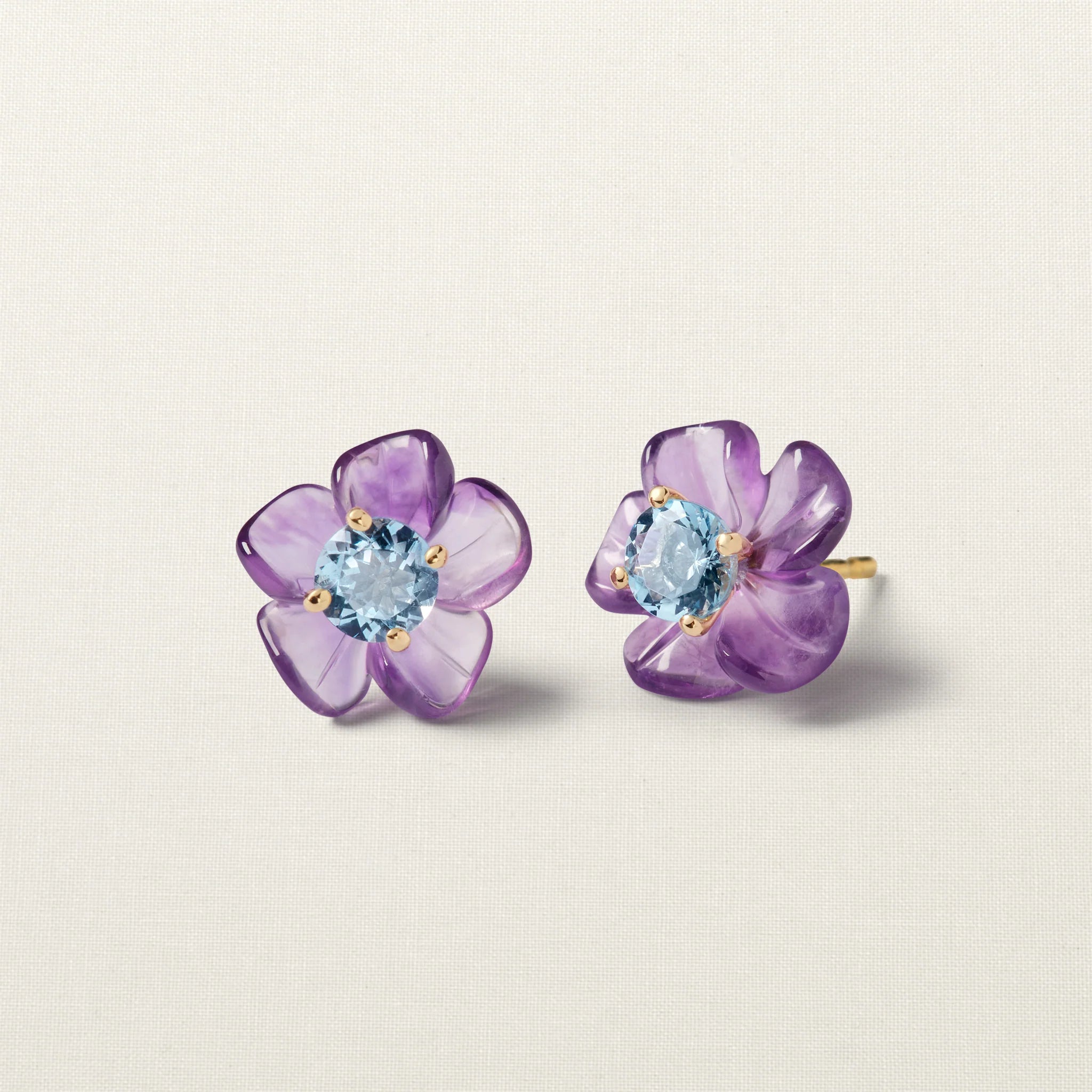 Island Flower Stud Earring Amethyst Aquamarine