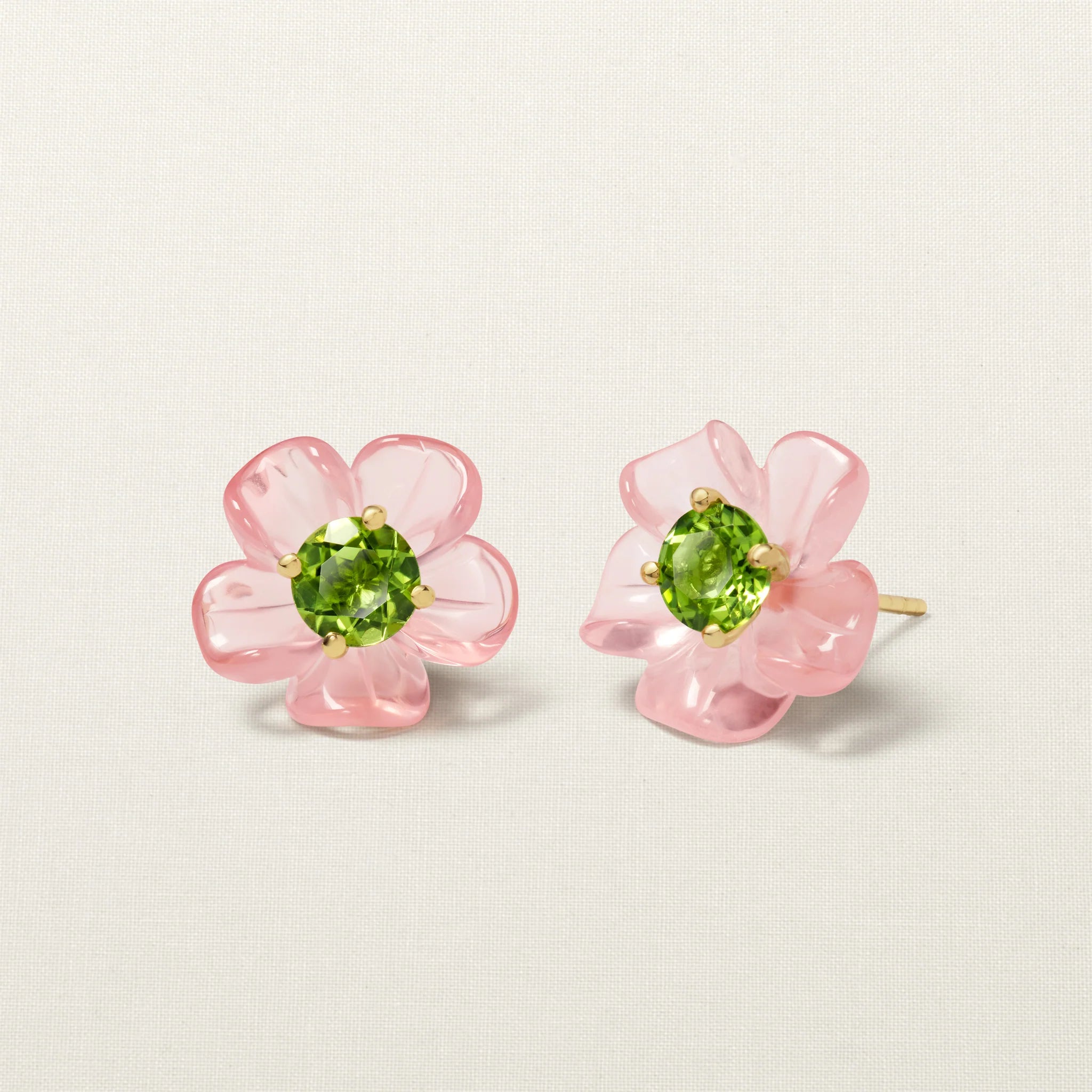 Island Flower Stud Earring Rose Quartz Peridot