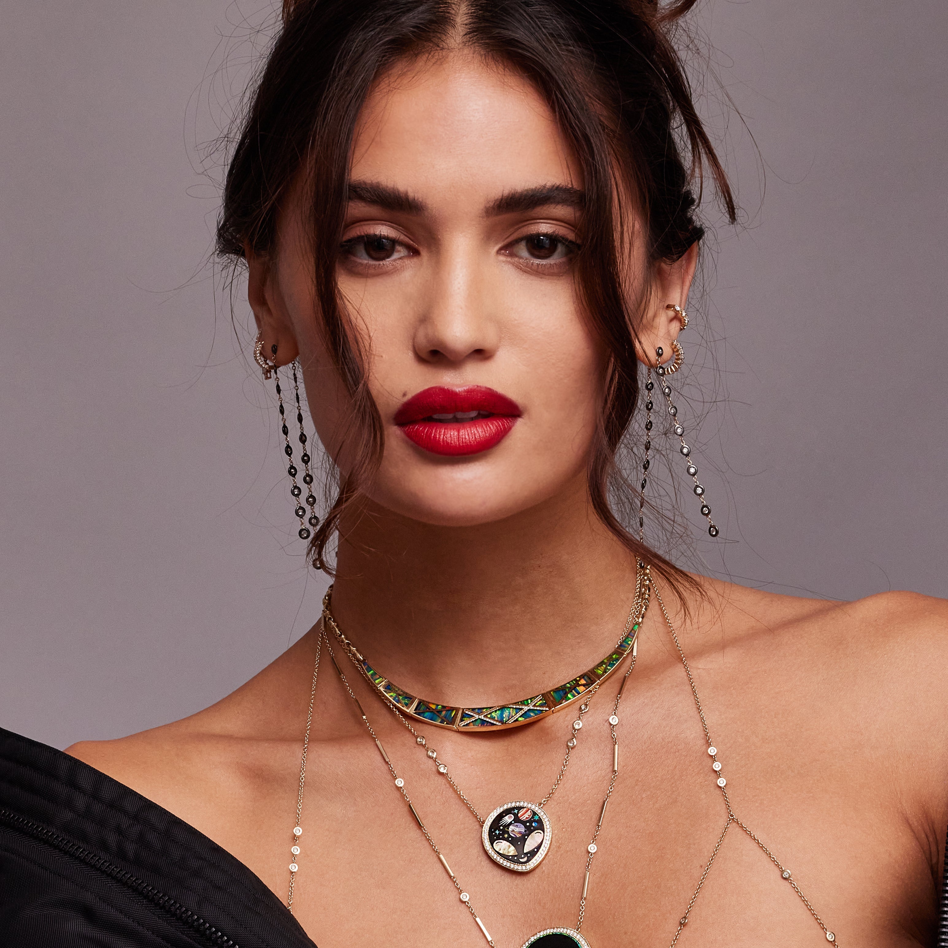 Pave Onyx + Pearl Alien Galaxy Inlay Necklace