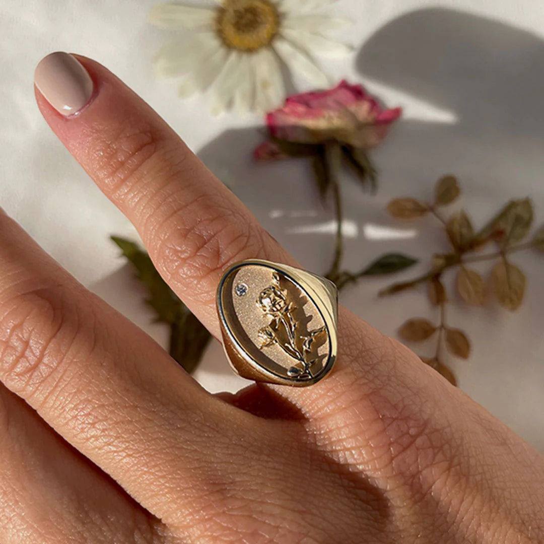 June Birth Flower Signet Ring