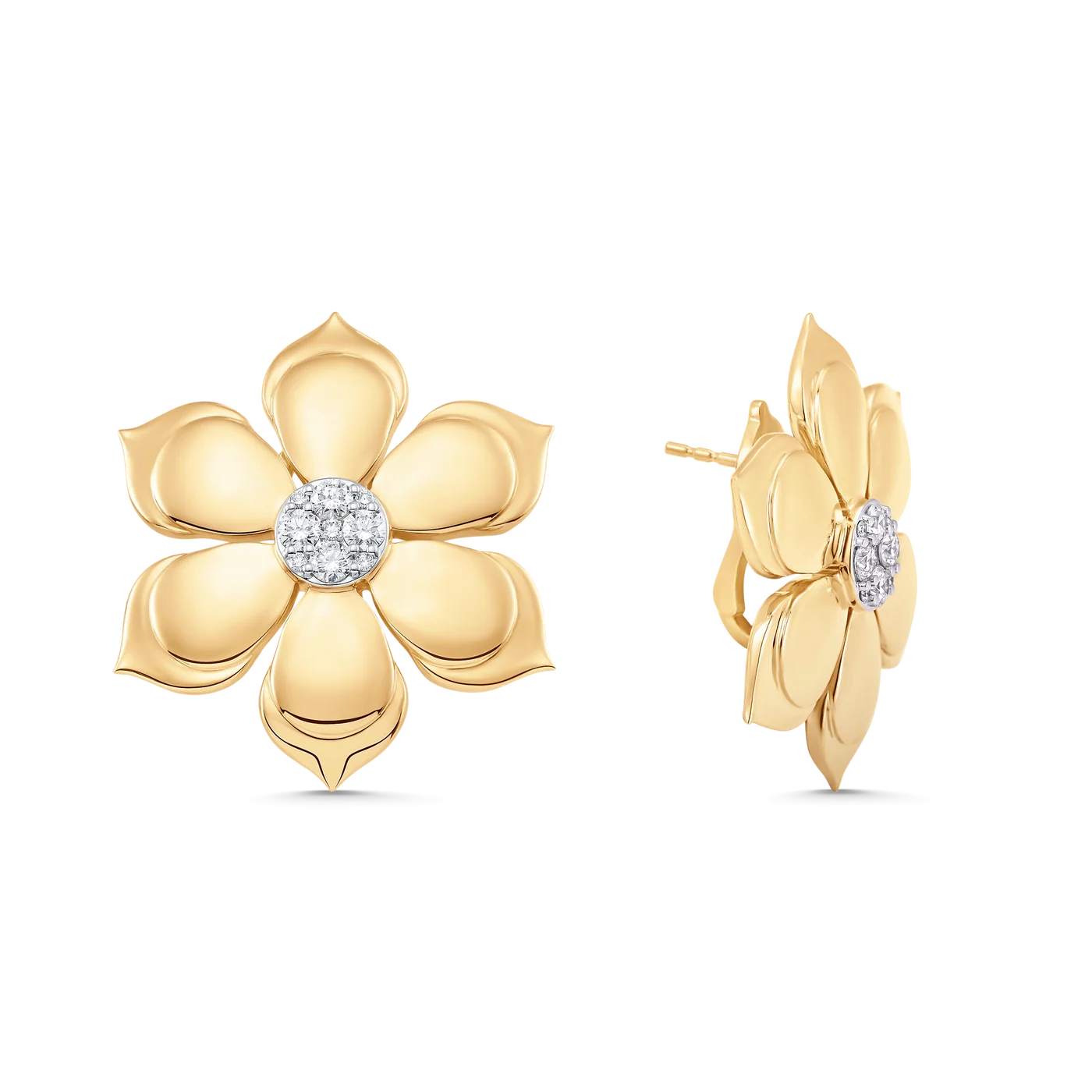 Lierre Gold and Pear Diamond Flower Stud Earring