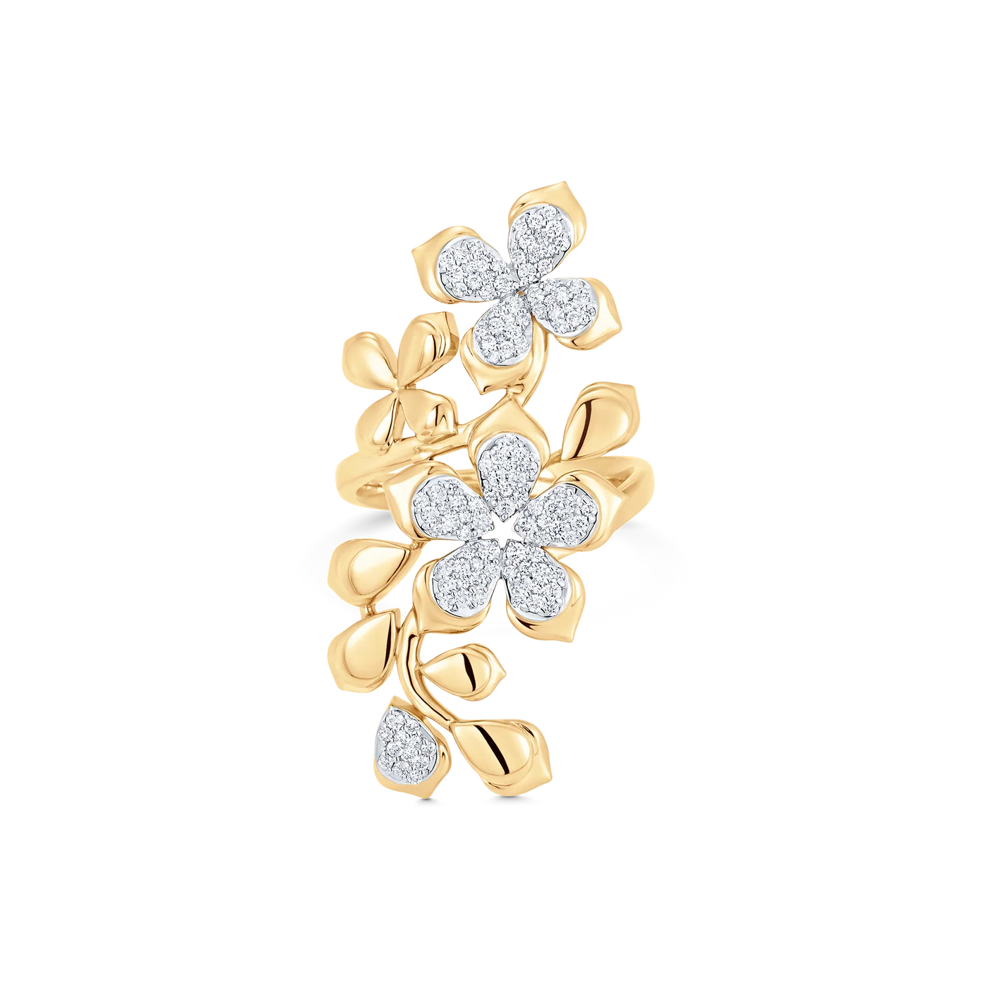 Lierre Gold and Diamond Partial Pear Flower Ring