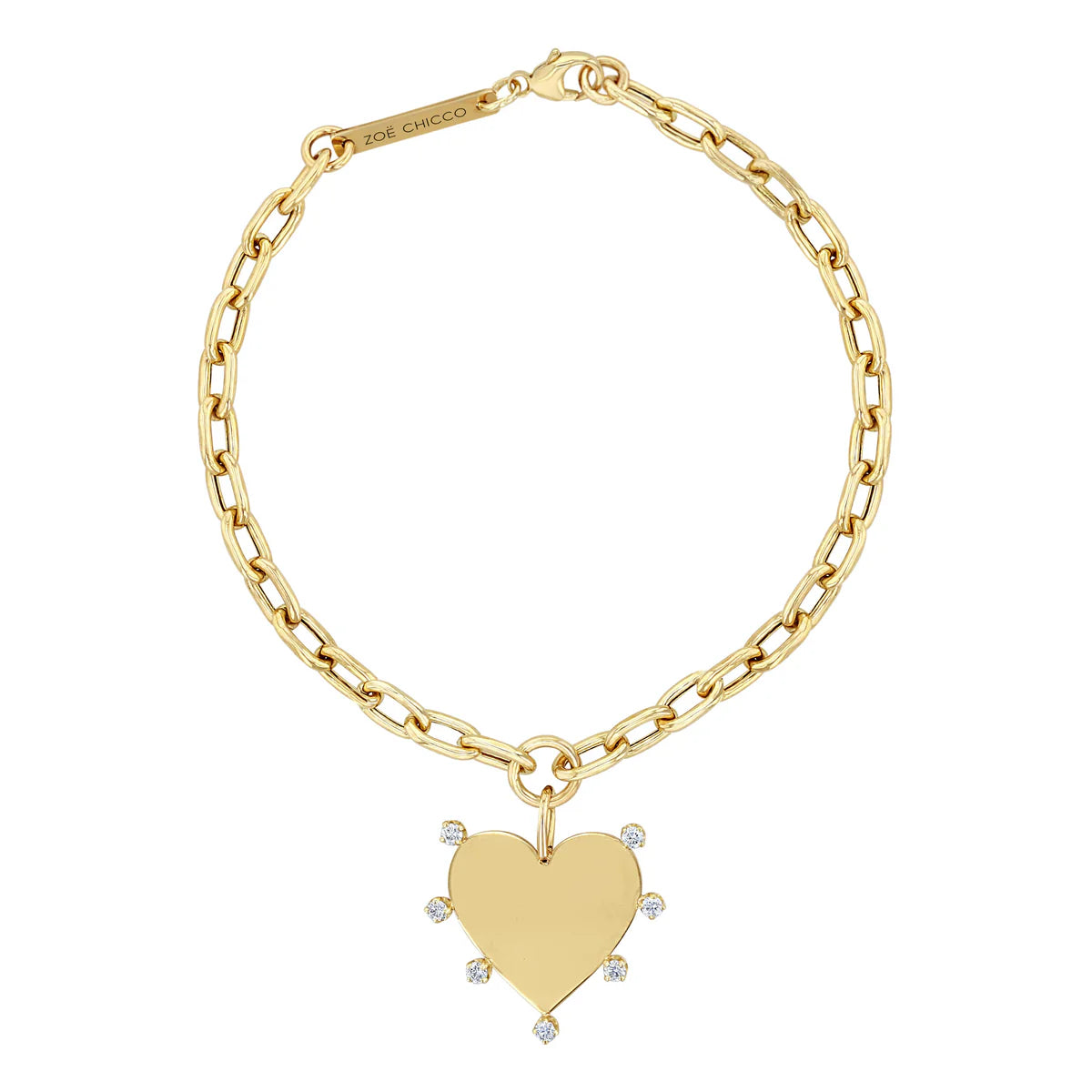 14k 7 Prong Diamond Heart Charm Medium Square Oval Chain Bracelet