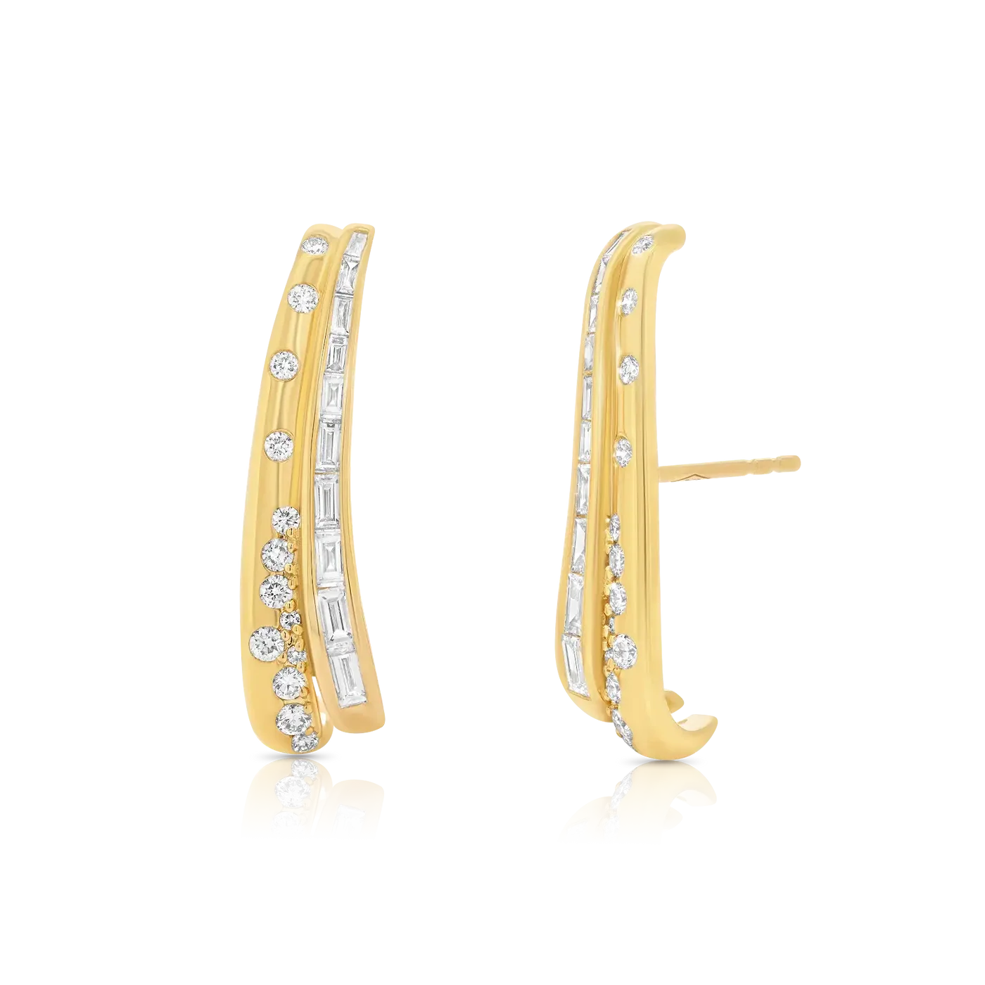 Papua Gold & Diamond Curved Double Row Earring