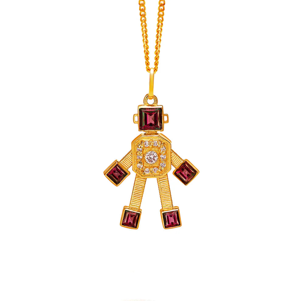Heart Van Robot Mini Pendant Diamond Rhodolite