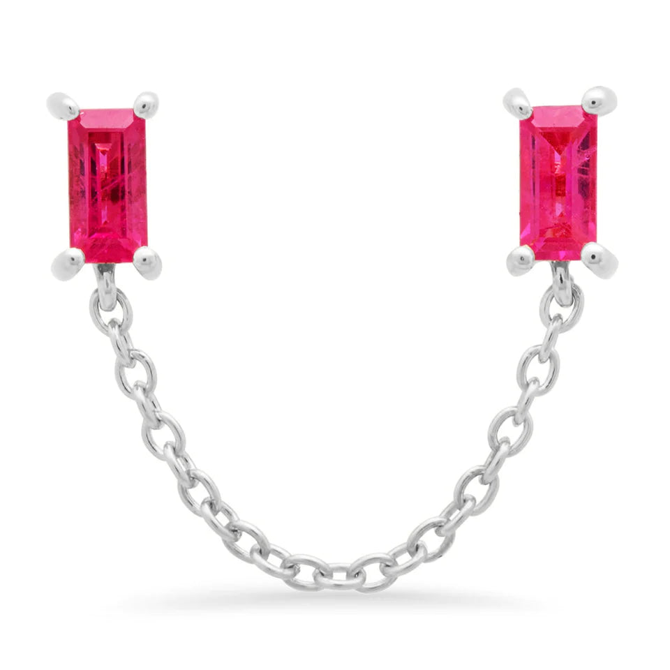 Ruby Baguette Chain Studs