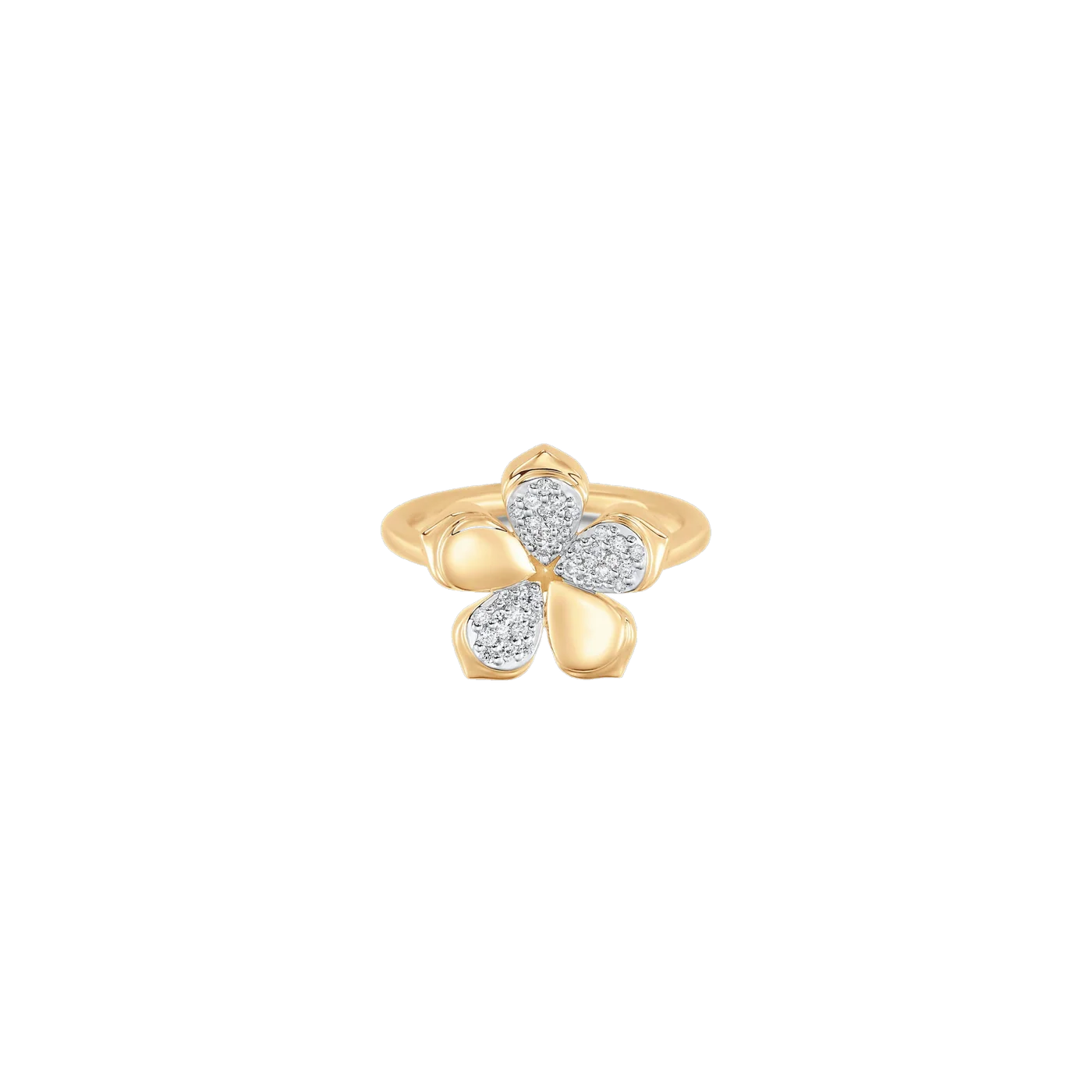 Lierre Gold and Diamond Pear Diamond and Flower Pinky Ring