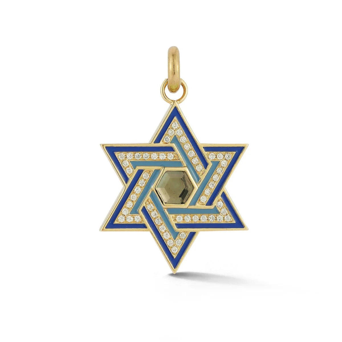 14K Gold London Blue Topaz & Diamond Star Of David Charm