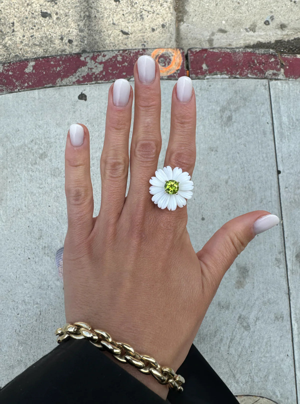 Wild Flower Ring Big White Opal Peridot