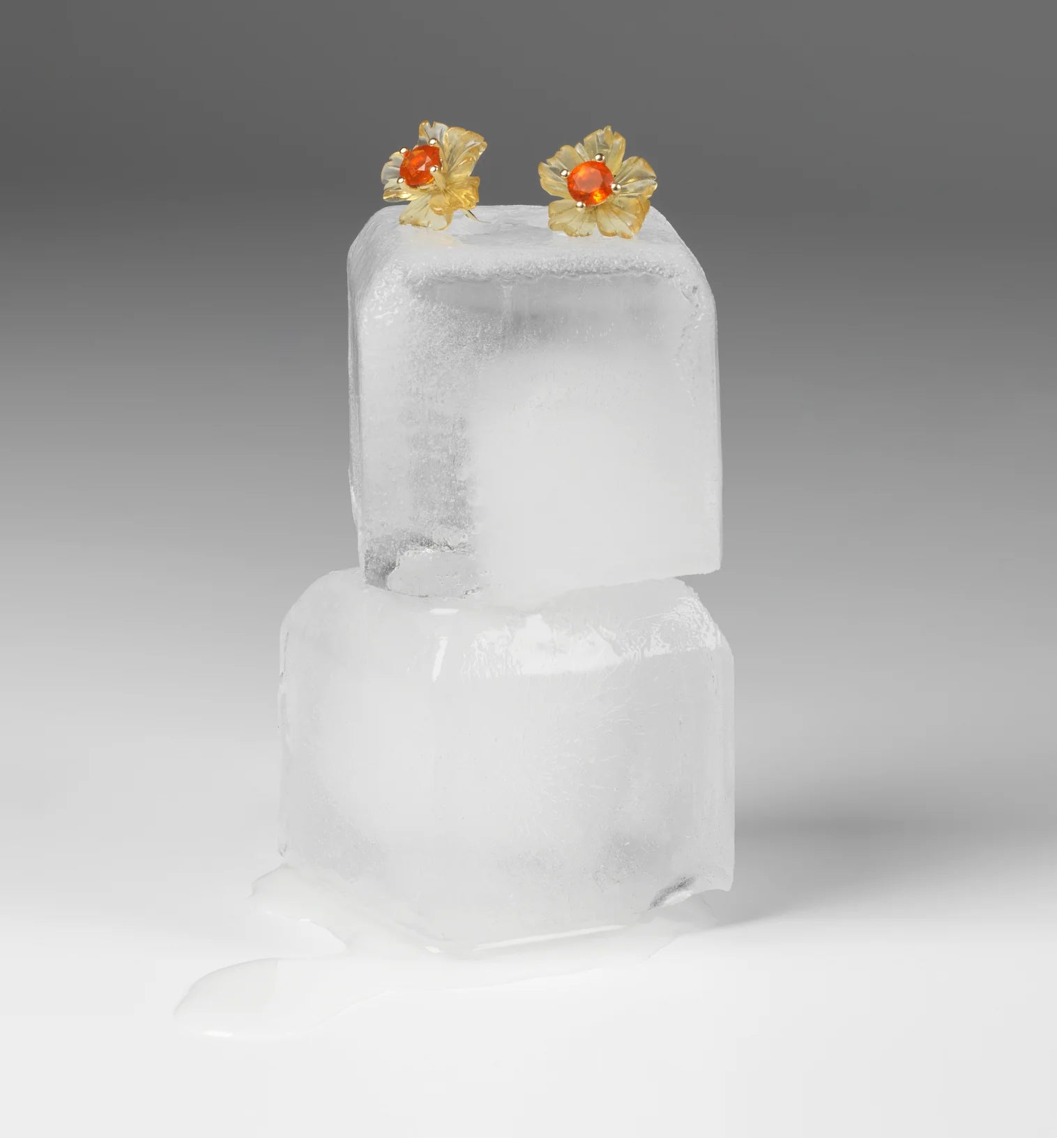 Hibiscus Flower Stud Earring Beryl Fire Opal