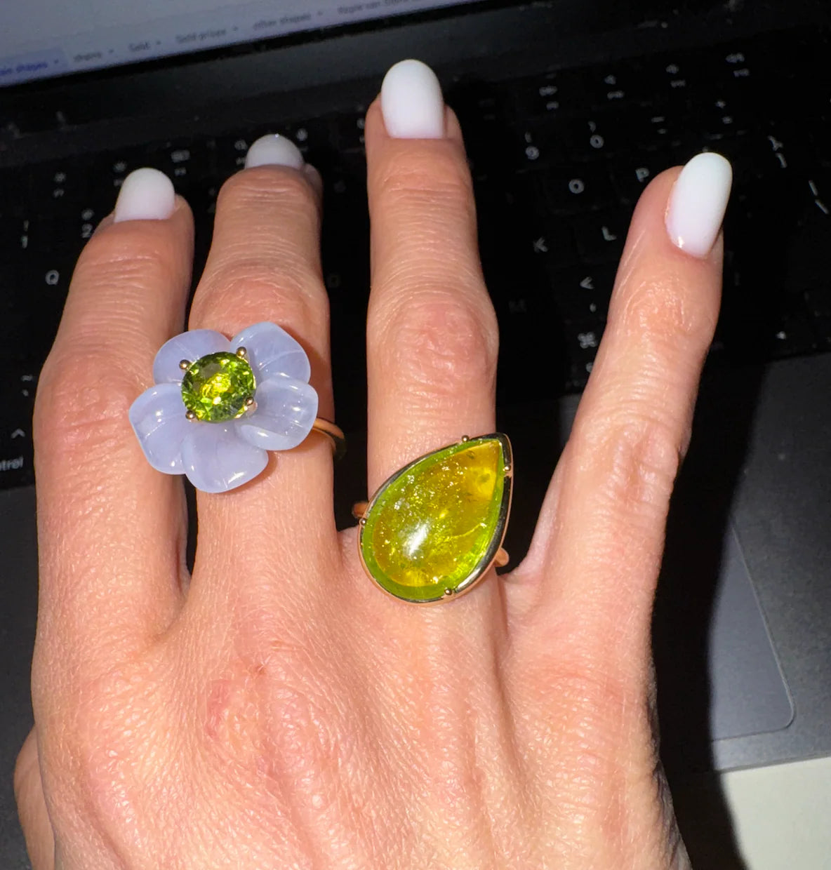Island Flower Ring Big Chalcedony Peridot