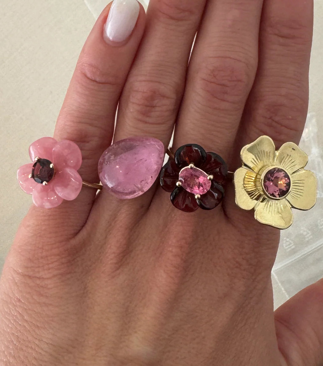 Island Flower Ring Small Garnet Tourmaline