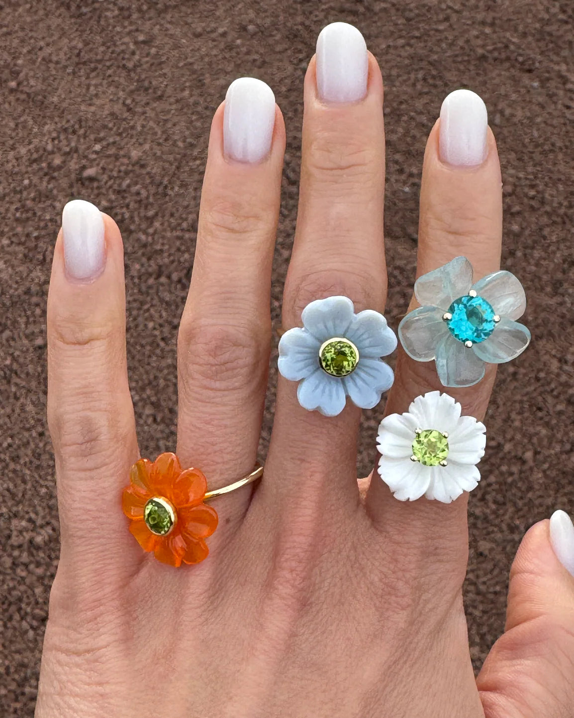 Island Flower Ring Big Chalcedony Apatite