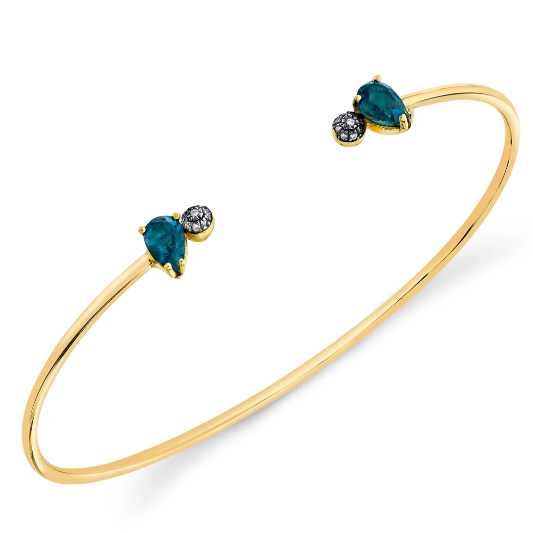 Pear and Pavé Ball Bangle - London Blue Topaz