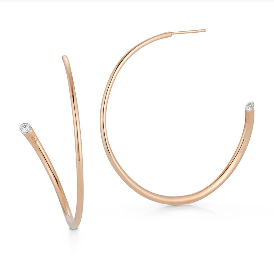 Thoby Gold and Single Diamond Tubular Hoops