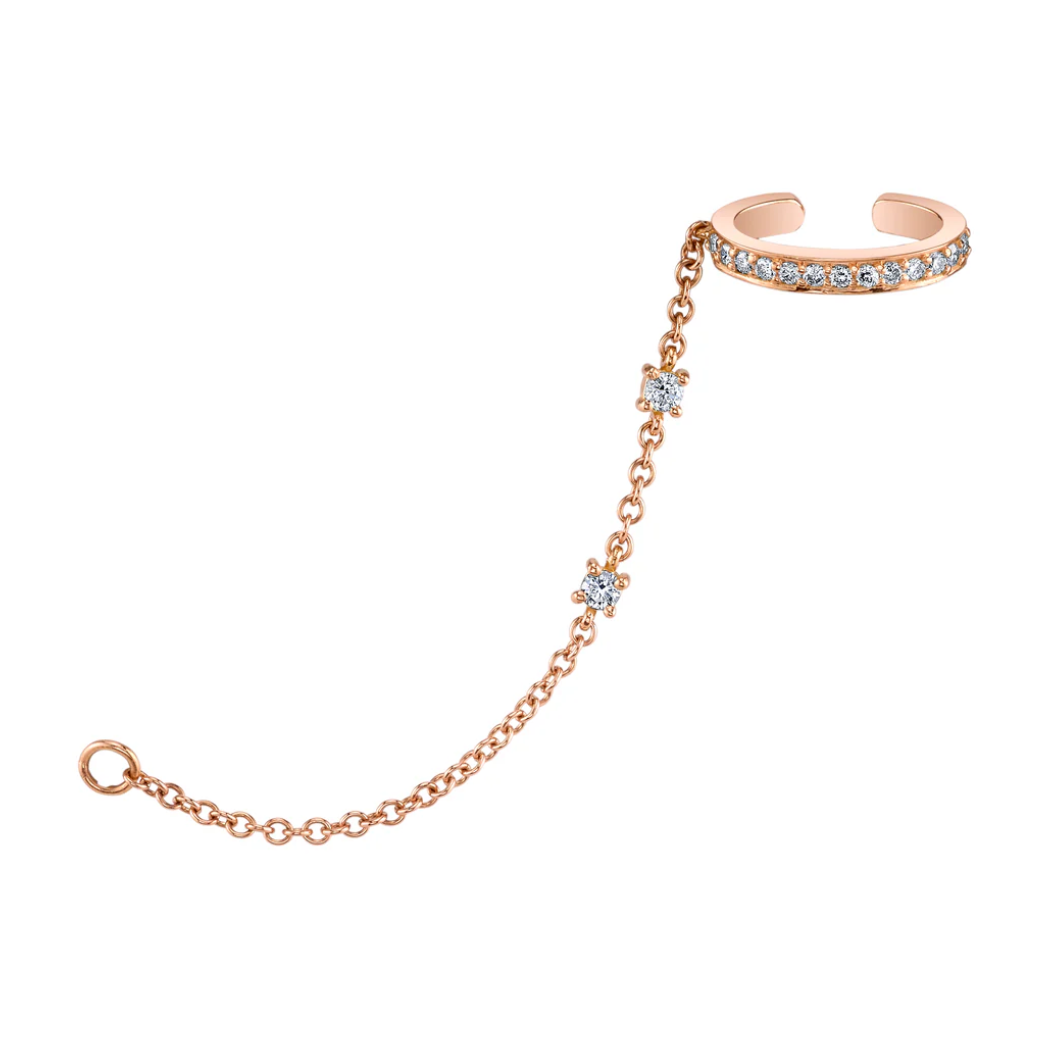 Single Row Diamond Ear Cuff With Diamond Chain