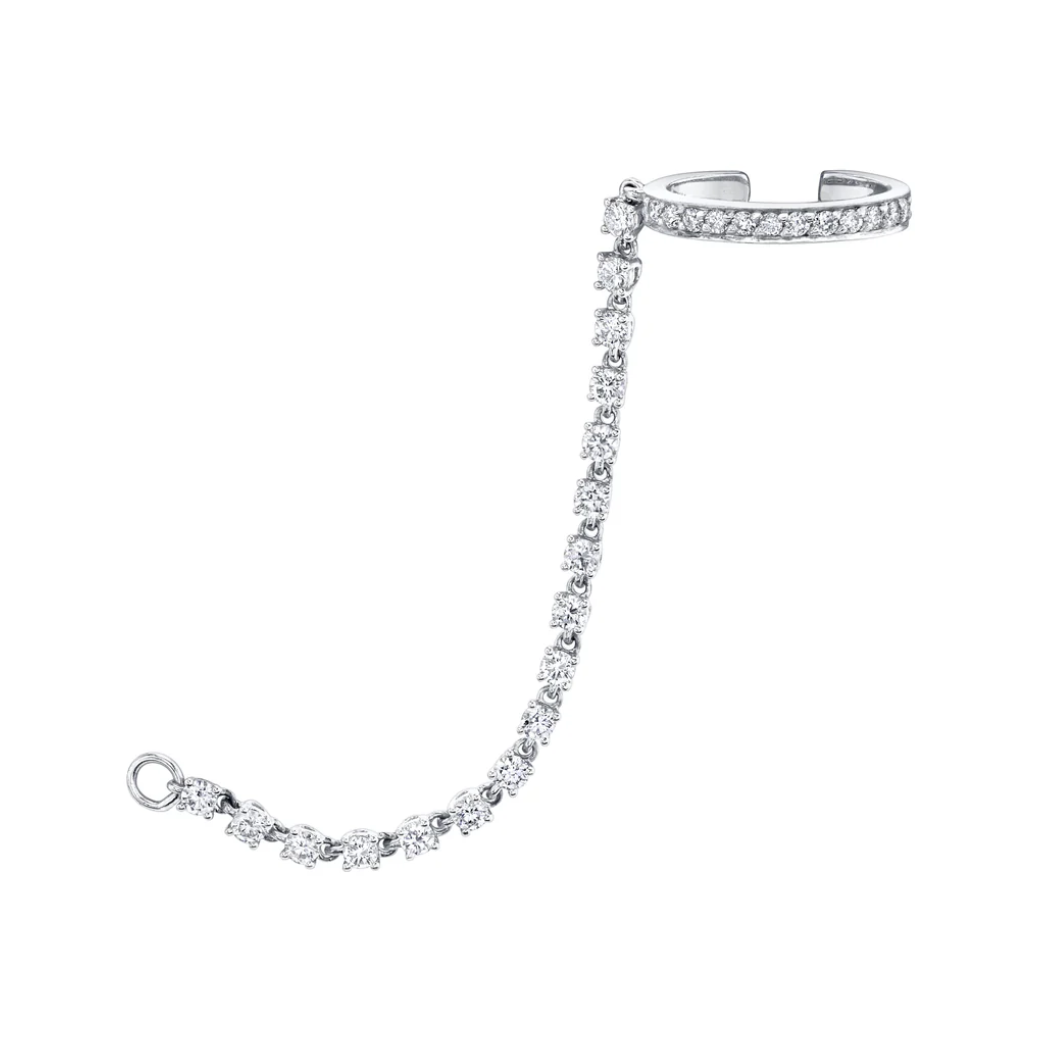 Single Row Diamond Ear Cuff With Rope Diamond Chain