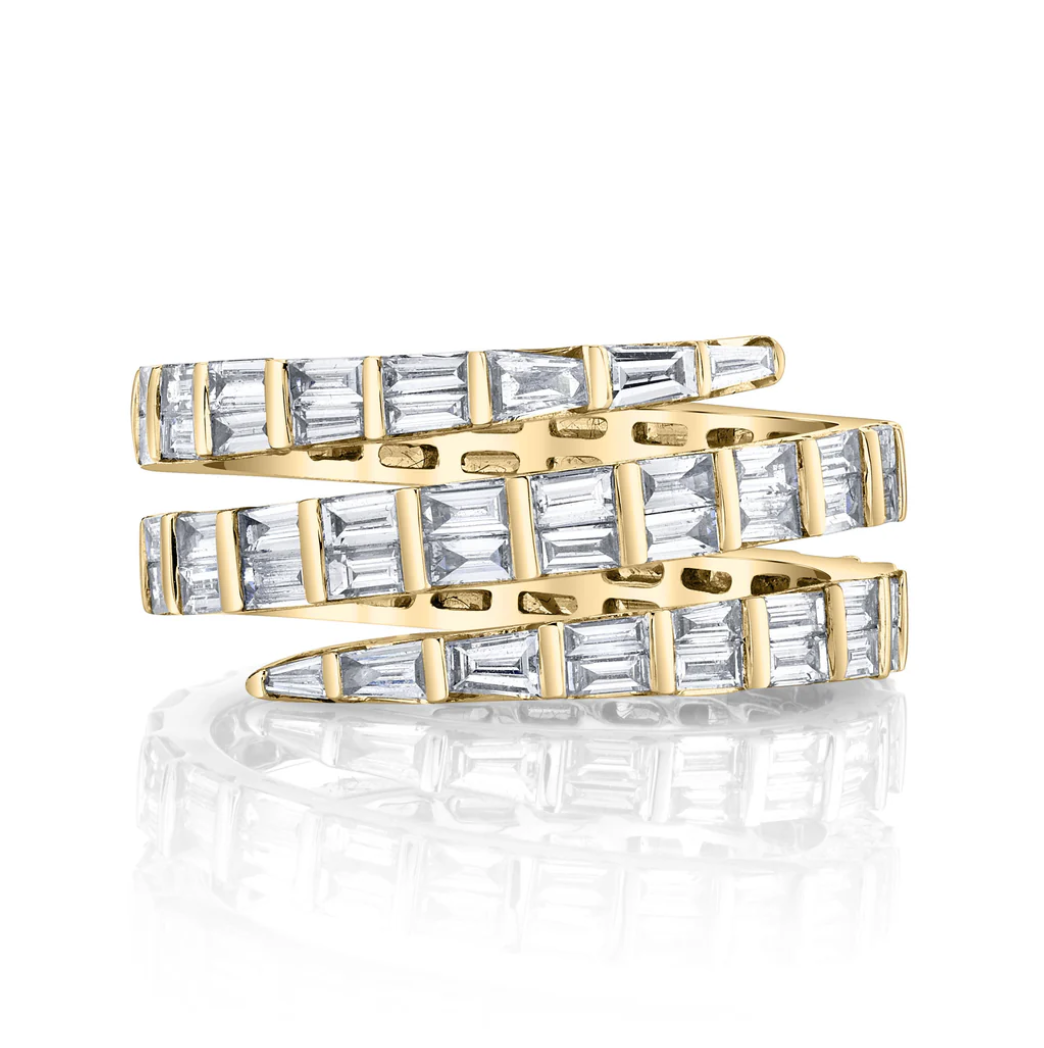 Three Row Baguette Diamond Coil Ring