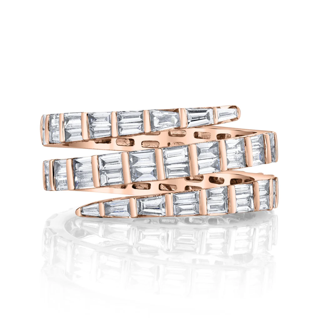Three Row Baguette Diamond Coil Ring
