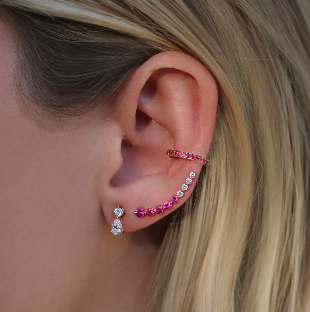 Single Row Ruby Ear Cuff