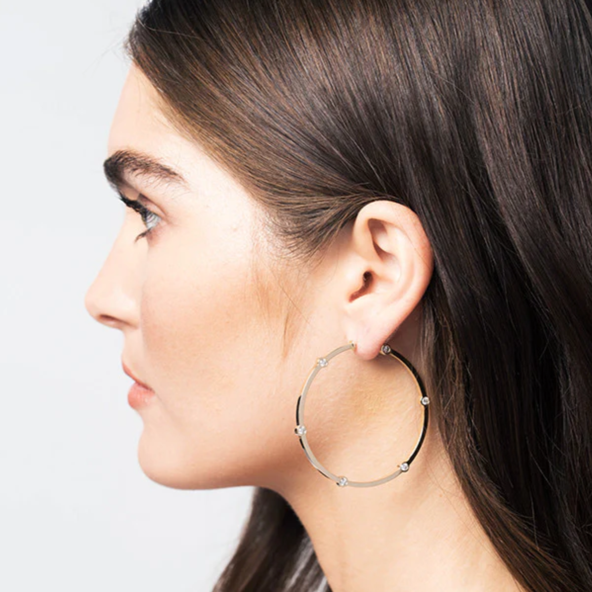 Large Cage Hoops With Diamonds On The Facets