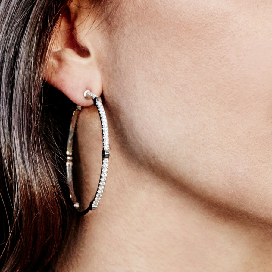 Large Cage Hoops with Diamonds on the Front