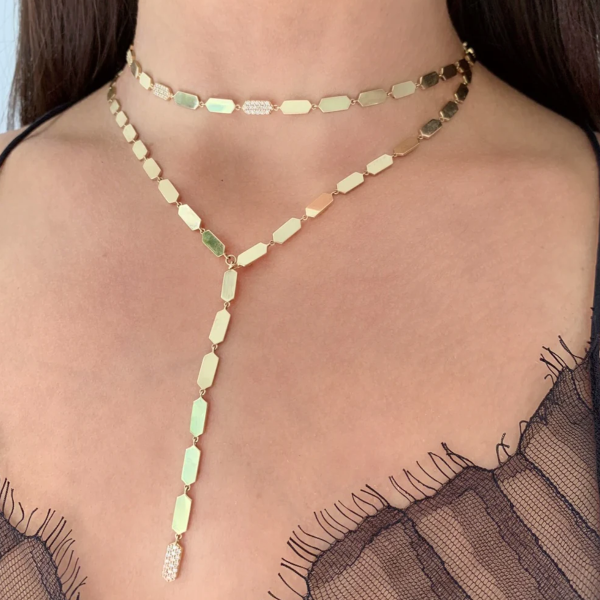 Confetti Lariat Diamond Drop Necklace