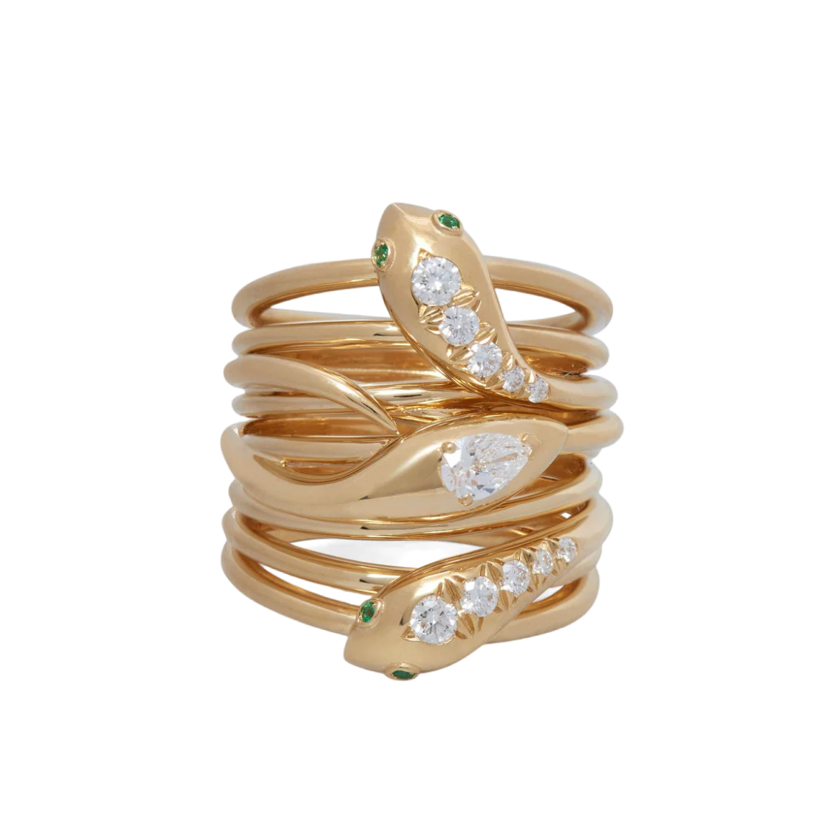 Serpentine Ring With Diamonds & Emeralds
