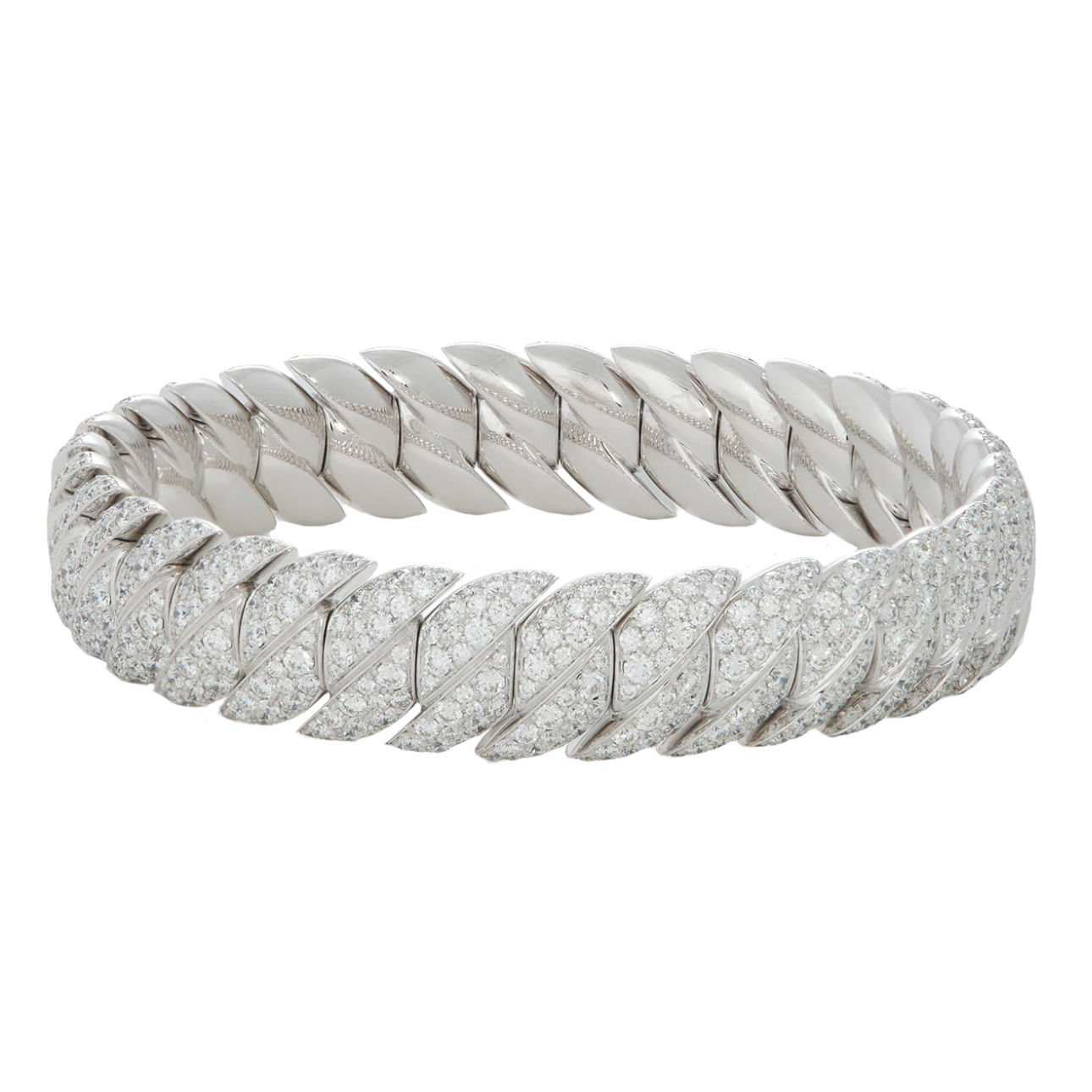 Narrow Polish Wave Link Bracelet With Diamonds