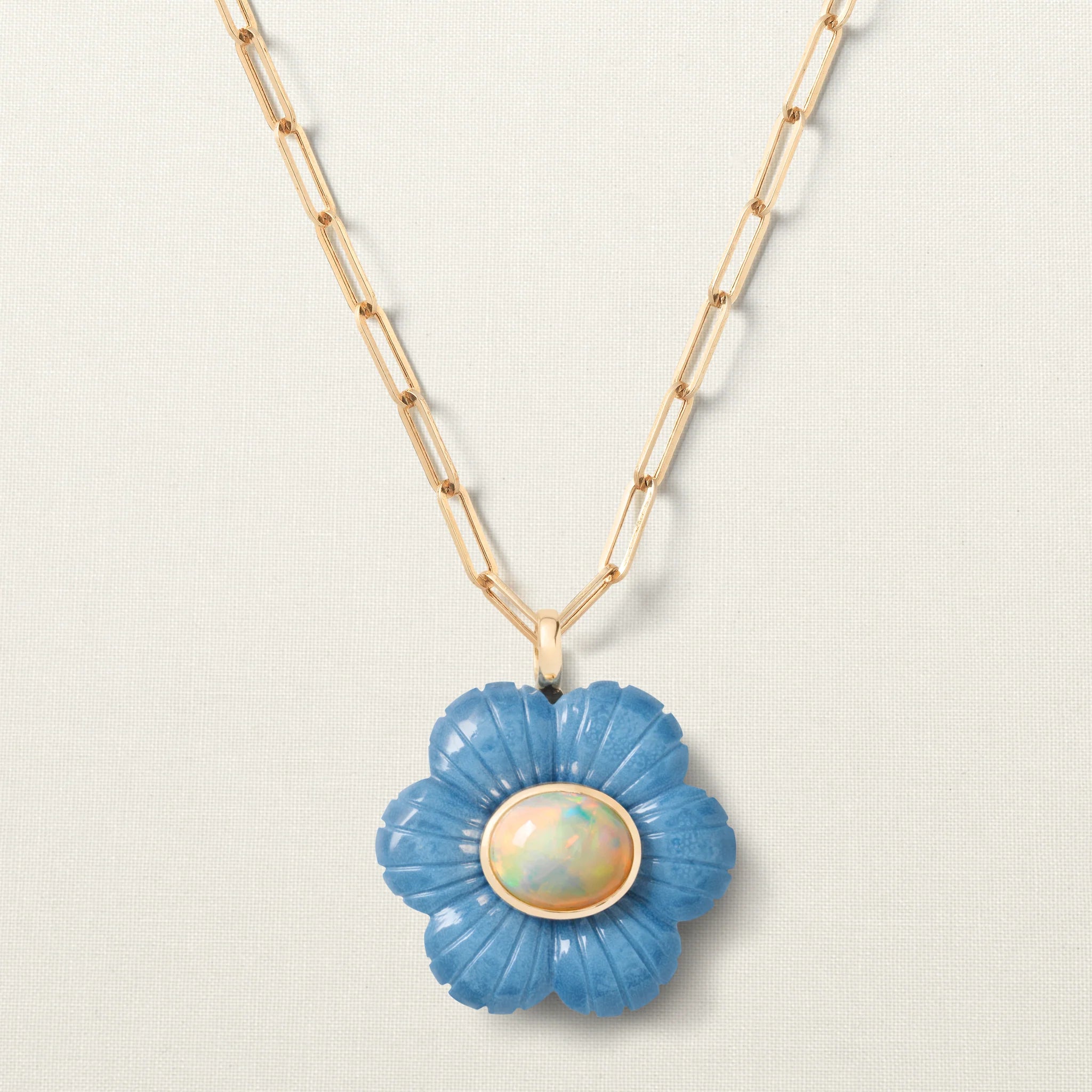 Paradise Flower Pendant XL Blue Opal Ethiopian Opal