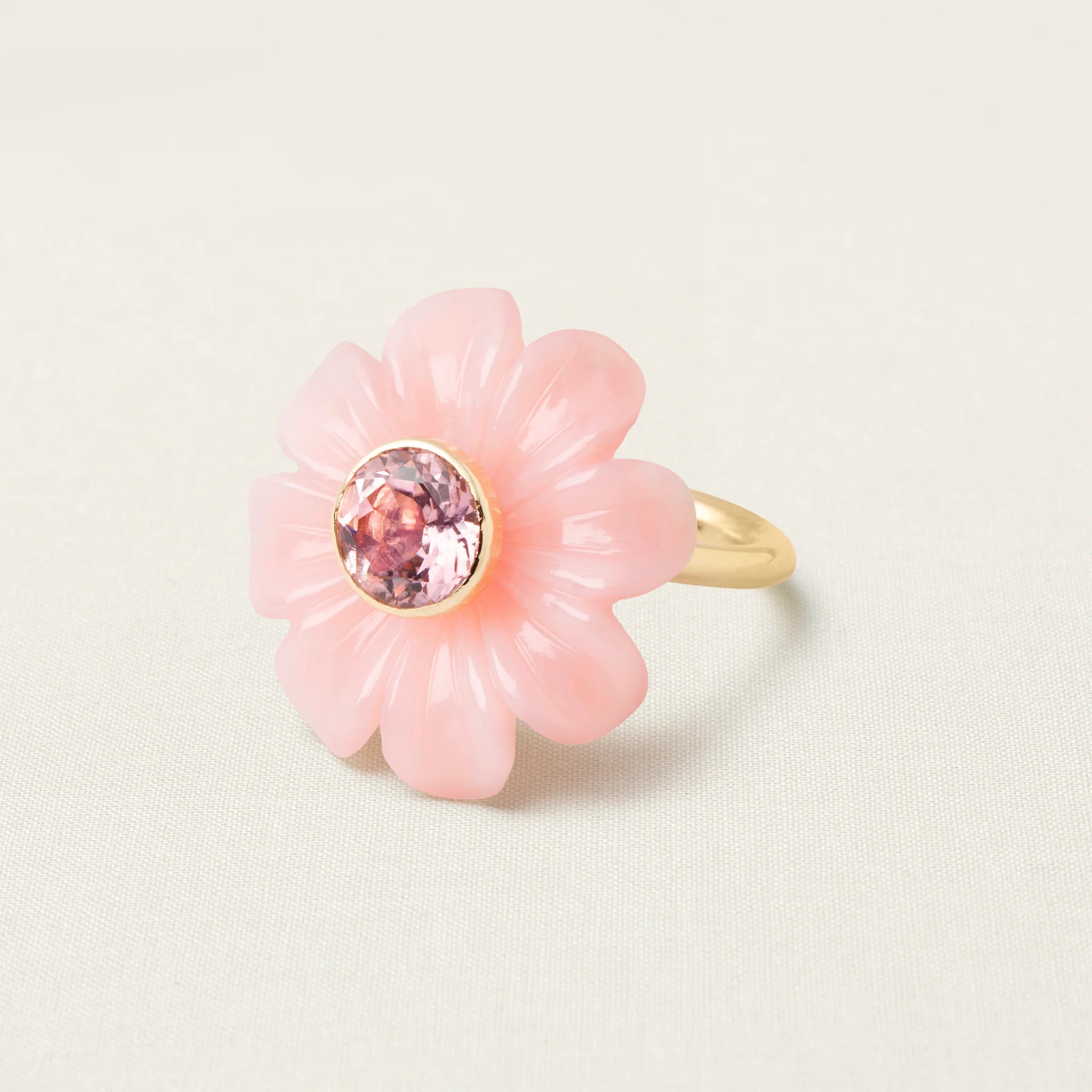 Daisy Flower Ring Pink Opal Tourmaline