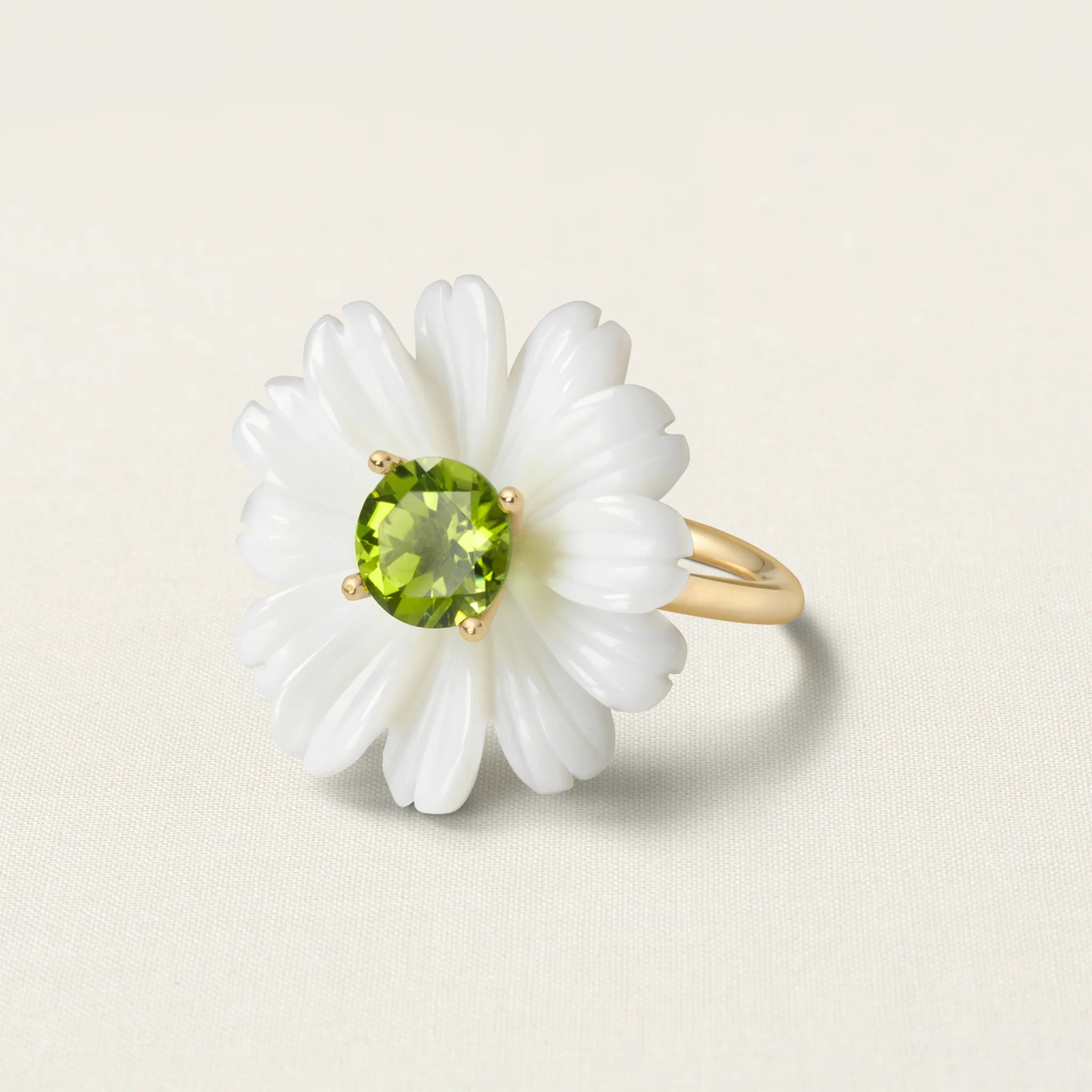 Wild Flower Ring Big White Opal Peridot