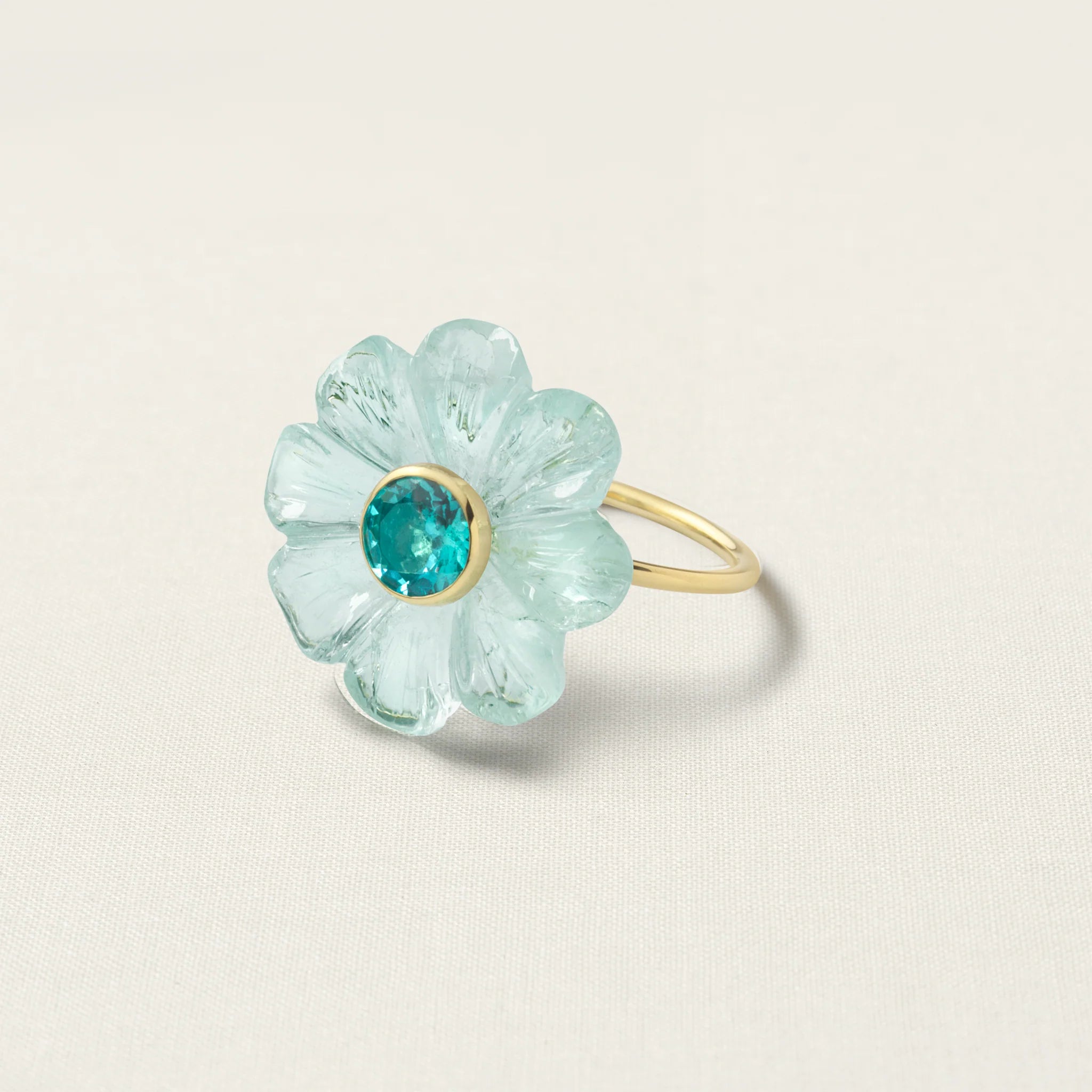 Daisy Flower Ring Small Aquamarine Apatite