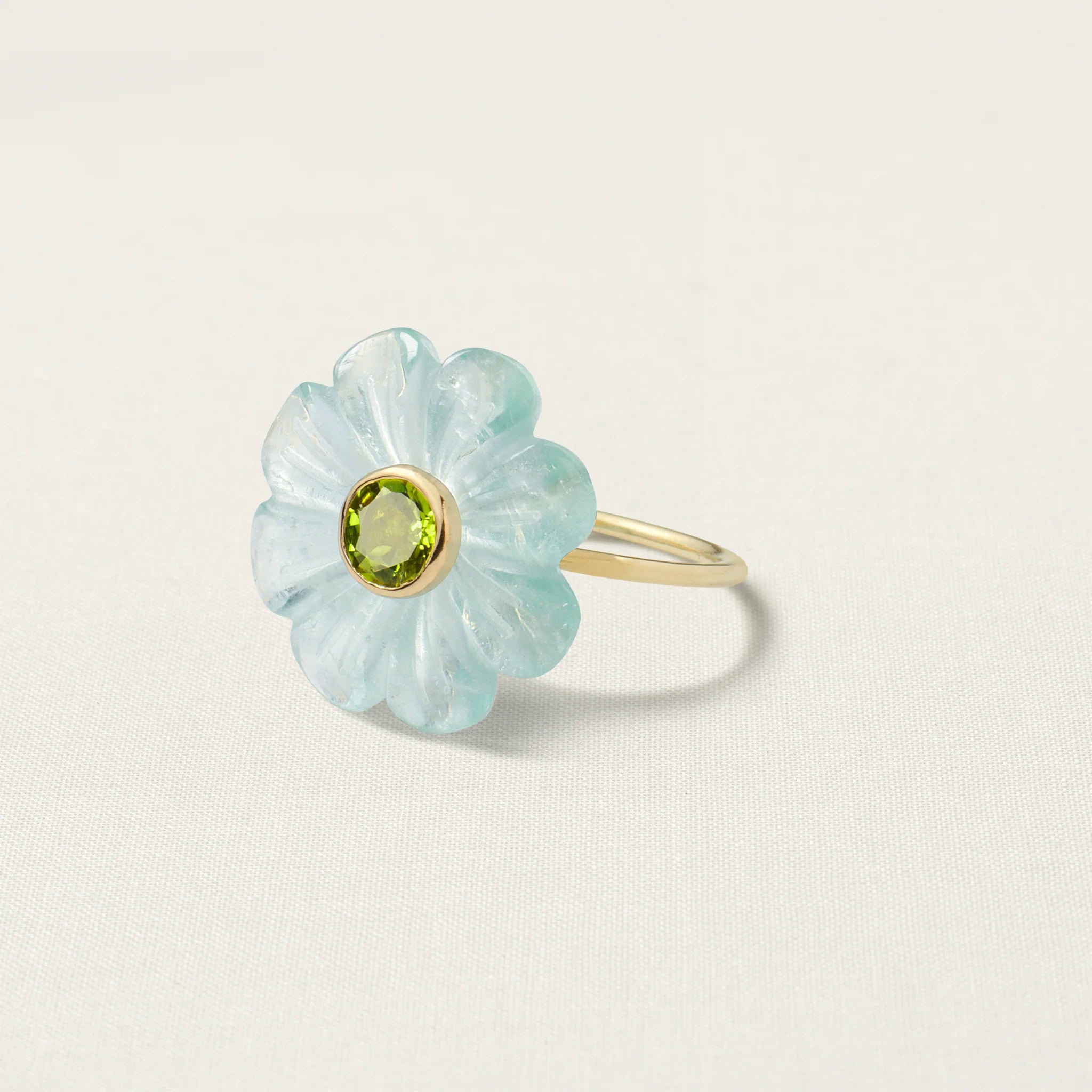 Daisy Flower Ring Small Aquamarine Peridot