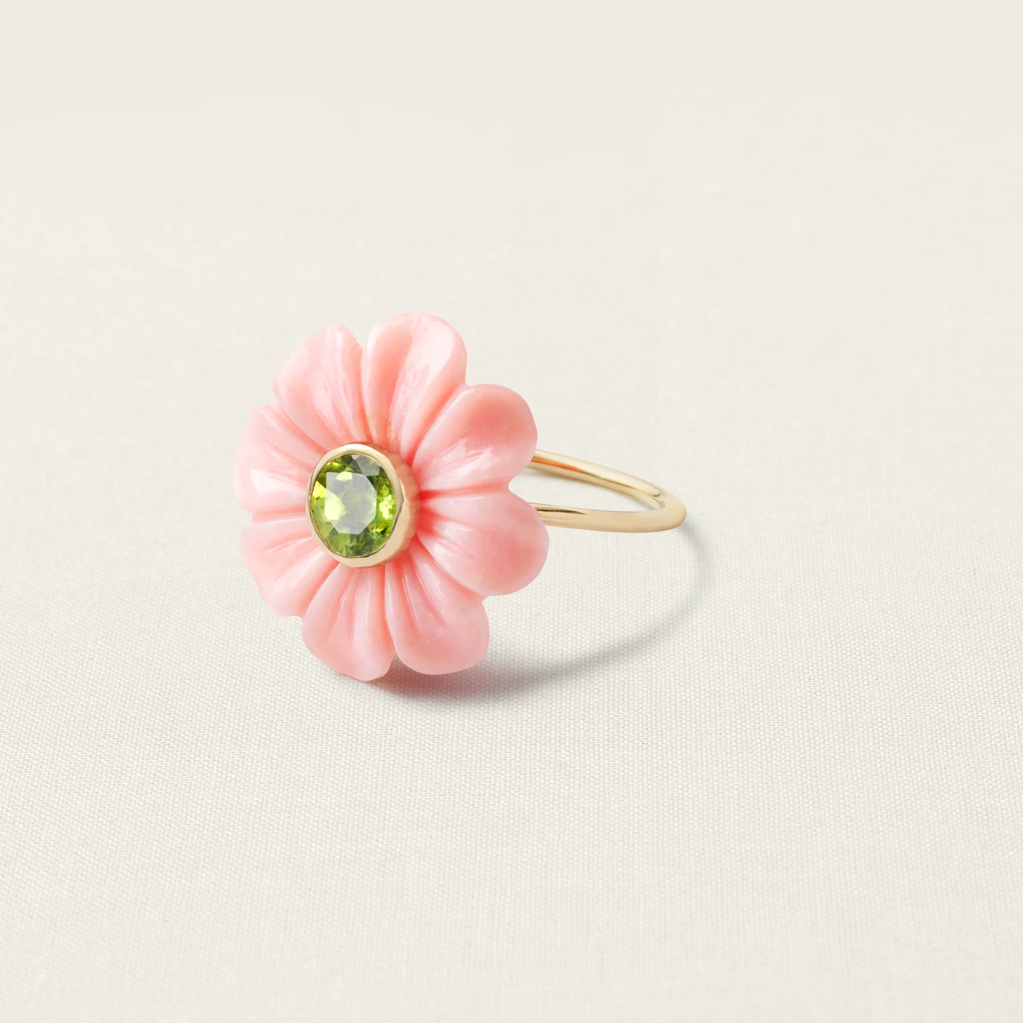 Daisy Flower Ring Small Pink Opal Peridot